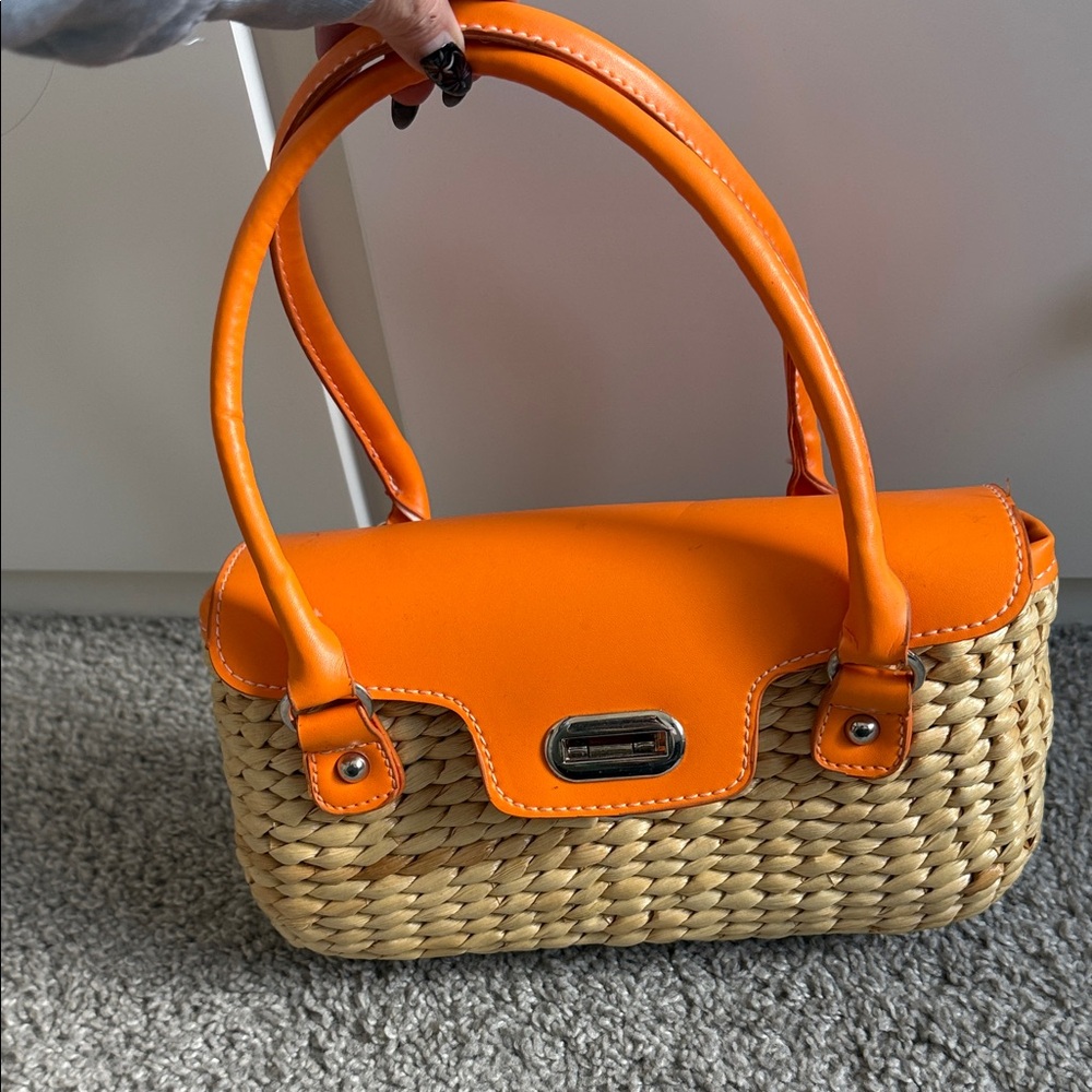 Orange and Tan Woven Handbag